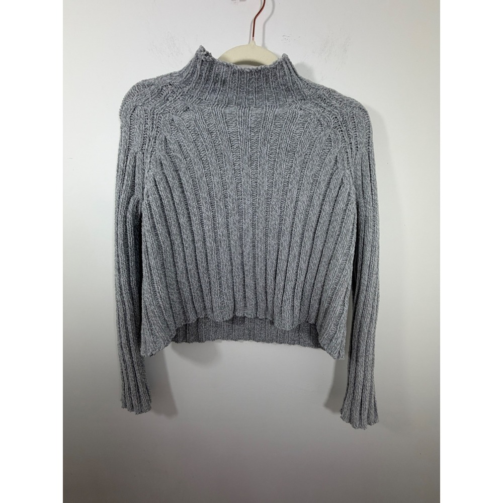 American Eagle Grey Chenille Ribbed Mock Neck Cropped Sweater Womens Small